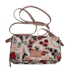 Vera Bradley All-in-one Crossbody Bag Pink Floral Rectangle Wallet Purse